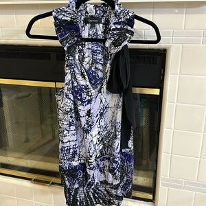 Karen Kane 100%Silk Blouson Top Black/Navy/Periwinkle/Cream w/Ruffle/bow